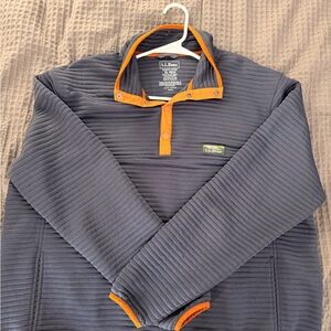 L.L. Bean Navy Quilted Pullover with Orange Trim